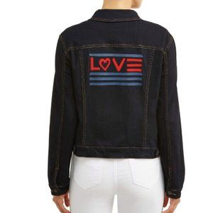 size XL, bust up to 44 inches, dark wash denim jacket & L❤️VE flag, new conditio